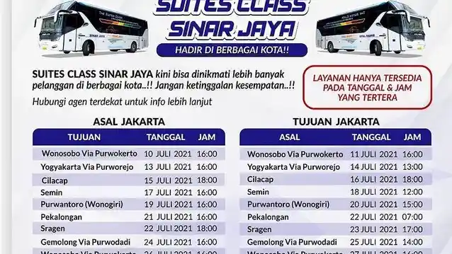 Foto - Ini Jadwal Bus Suites Class PO Sinar Jaya Bulan Juli, Ke Mana Saja?
