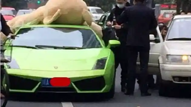 Foto - Bawa Teddy Bear Raksasa di Atap Lamborghini, Pria Ini Ditangkap Polisi