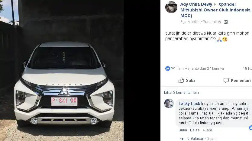 Foto - Mitsubishi Xpander Masih Pakai Pelat "Putih" Mau ke Luar Kota, Ini Kata Netizen