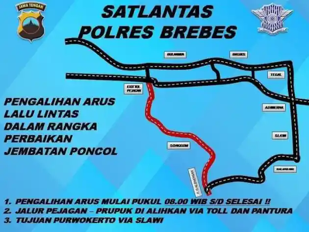 Foto - Jembatan Poncol, Brebes Amblas Rute Bus Arah Purwokerto Diputar Ke Slawi