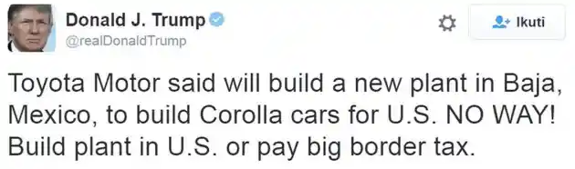 Foto - Donald Trump Larang Toyota Produksi Mobil Di Meksiko