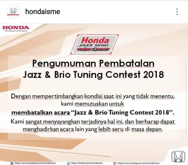 Foto - Aduh, Honda Hentikan Kegiatan Kontes Jazz & Brio