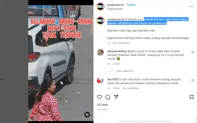 Foto - Membuang Sampah dari Dalam Mobil Bisa Kena Denda Rp 500 Ribu Hingga Rp 25 Juta