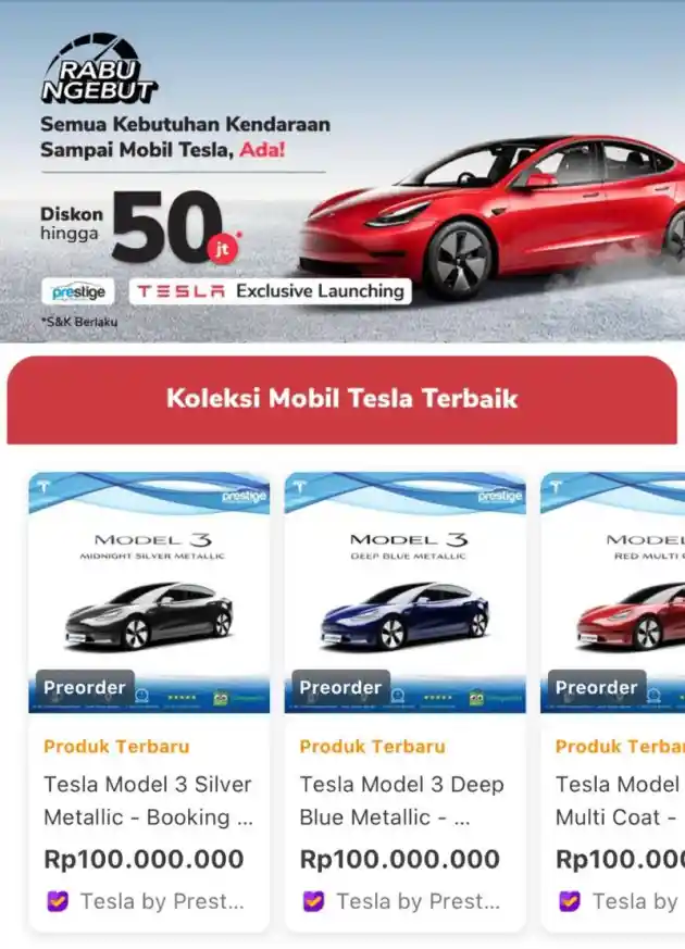 Foto - Kini Beli Tesla Bisa Lewat Tokopedia!