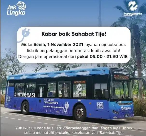 Foto - Mulai 1 November Layanan Uji Coba Bus Listrik Berpelanggan Beroperasi Lebih Awal